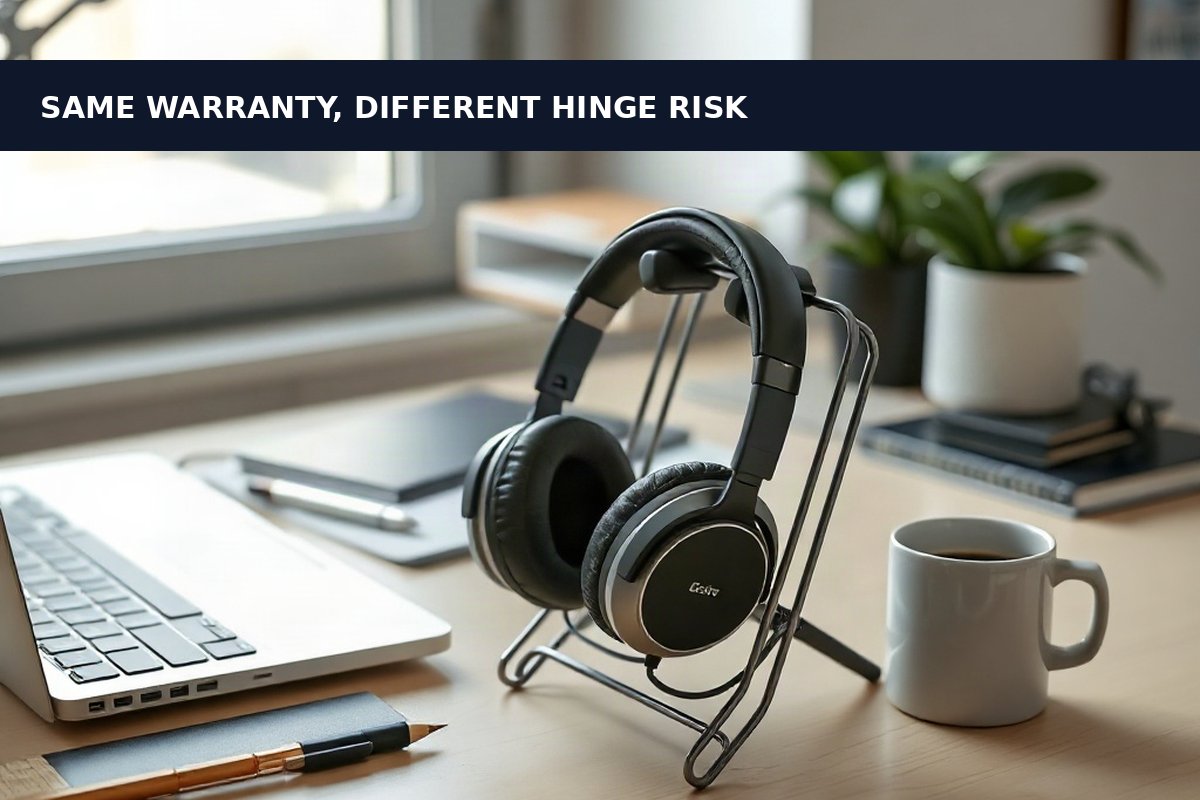 Bose QuietComfort Ultra vs Sony WH-1000XM5: over-ear headphones resting on a desk stand beside a laptop in soft daylight