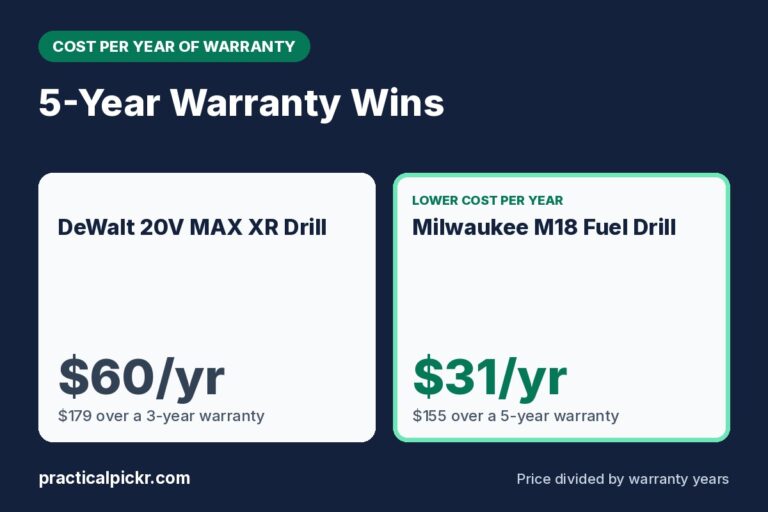 DeWalt 20V MAX XR Drill vs Milwaukee M18 Fuel Drill: cost per year of warranty